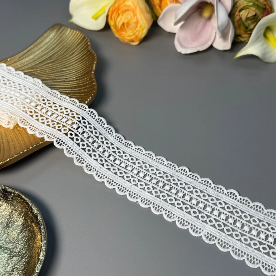 Гипюр полиэстер BB"Жемчужная вуаль" 5 см.(1 м.), теплий білий