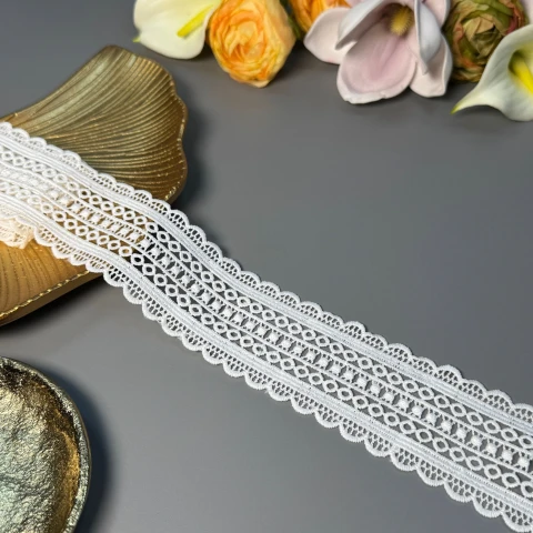 Гипюр полиэстер BB"Жемчужная вуаль" 5 см.(1 м.), теплий білий