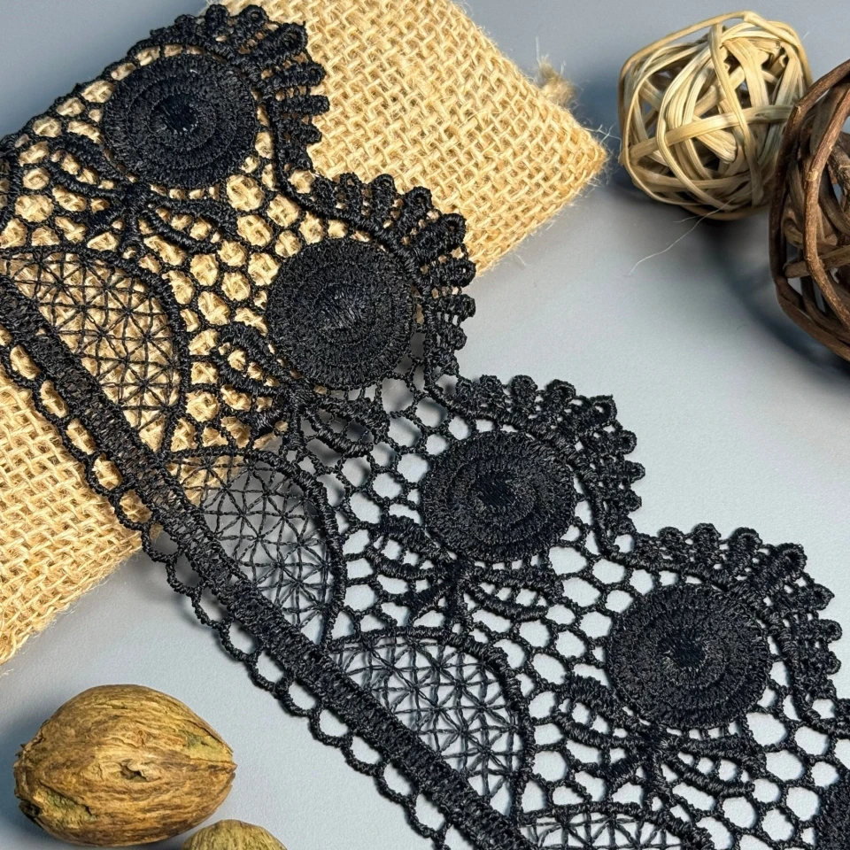 Кружево полиэстер "Шёлковая аура"8 см.(1 м.), чорний