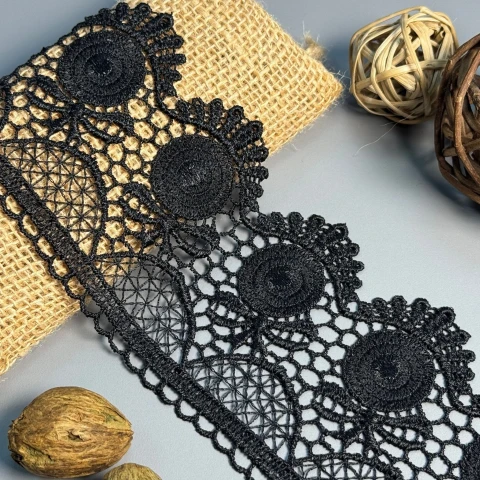 Кружево полиэстер "Шёлковая аура"8 см.(1 м.), чорний