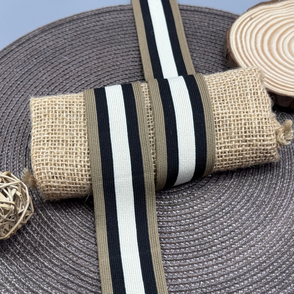 Трикотажный лампас Декор 4 см (1 м), бежевий+чорний+білий