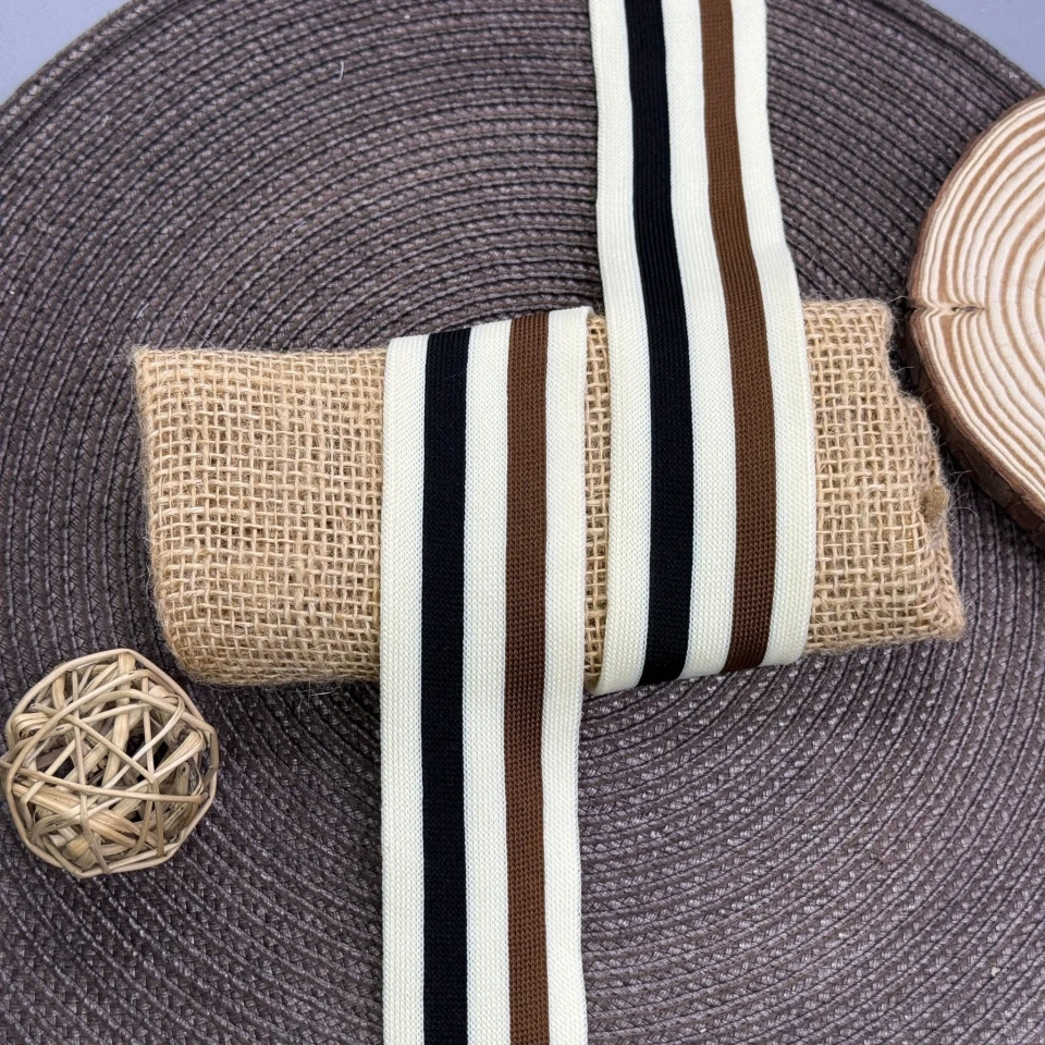 Лампас трикотажный Спорт 4 см (1 м), молочний+коричневий