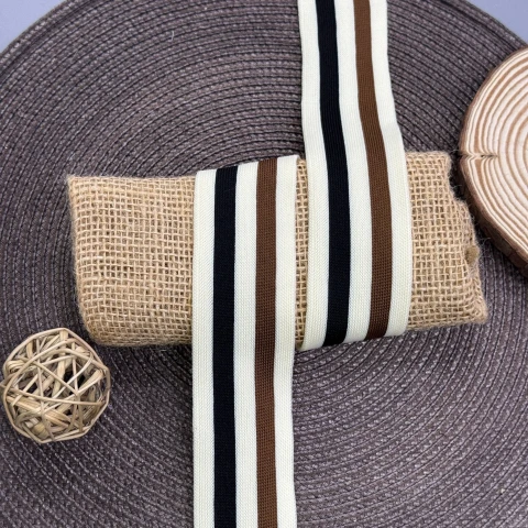 Лампас трикотажный Спорт 4 см (1 м), молочний+коричневий