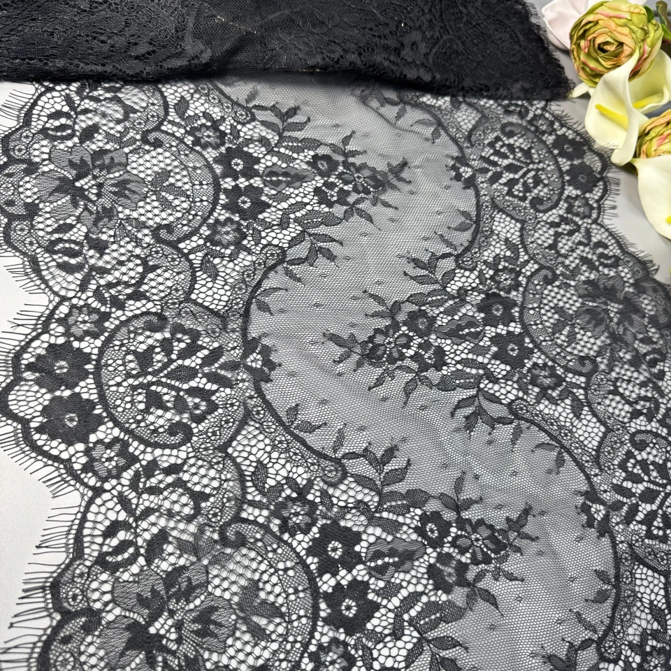 Мереживо французьке «Літній вітерець» 43 см. (купон 3 м.), чорний