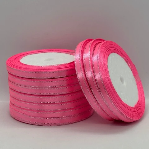 Атласна стрічка з люрекс 0,6 см+срібло (22.75 м.), 05 рожевий