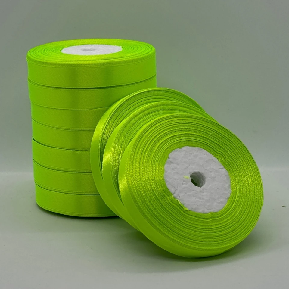 Атласная лента 1.2 см (33 м.), 57 неон салатовий