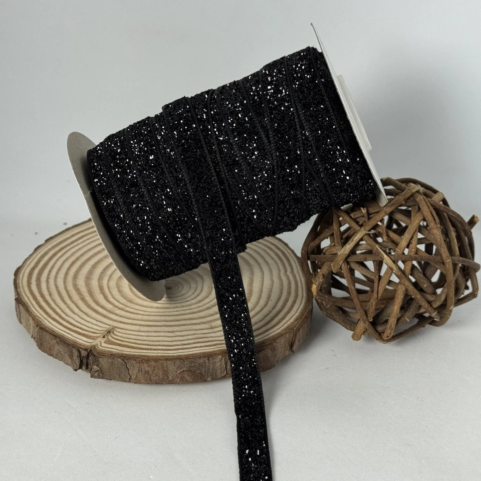 Бархатистая лента люрекс 1 см (25 ярдов/22,75 м.), 08 чорний