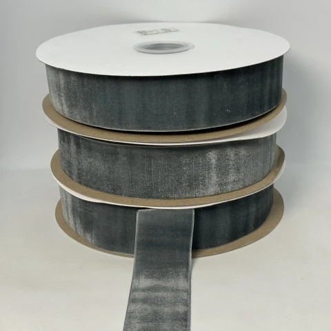 Бархатная лента 3.8 см (25 ярдов/22,75 м.), 63 темний сірий