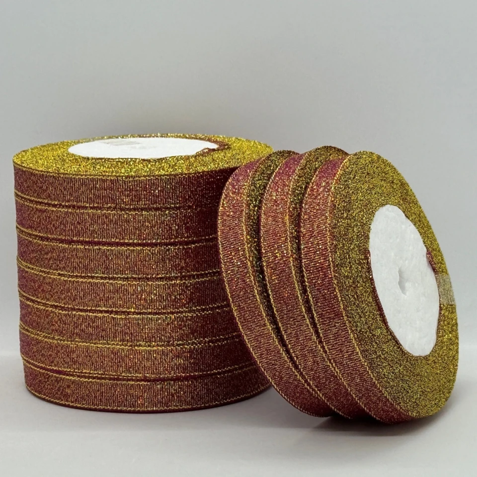 Лента парчовая 1,2 см (25 ярдов/22,75 м.), 59 червоний + золото