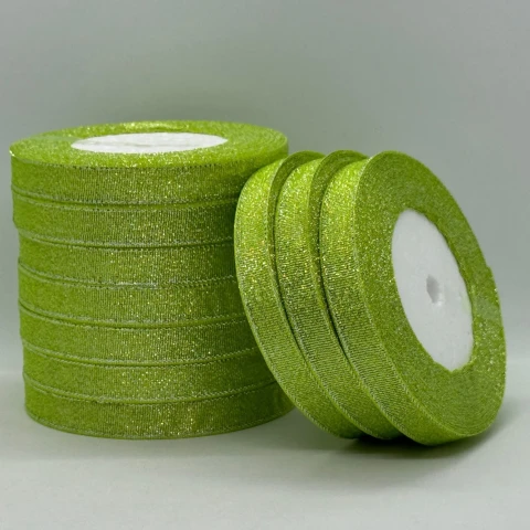 Тасьма парчева 1,2 см (25 ярдів/22,75 м.), 95 салатовий + срібло