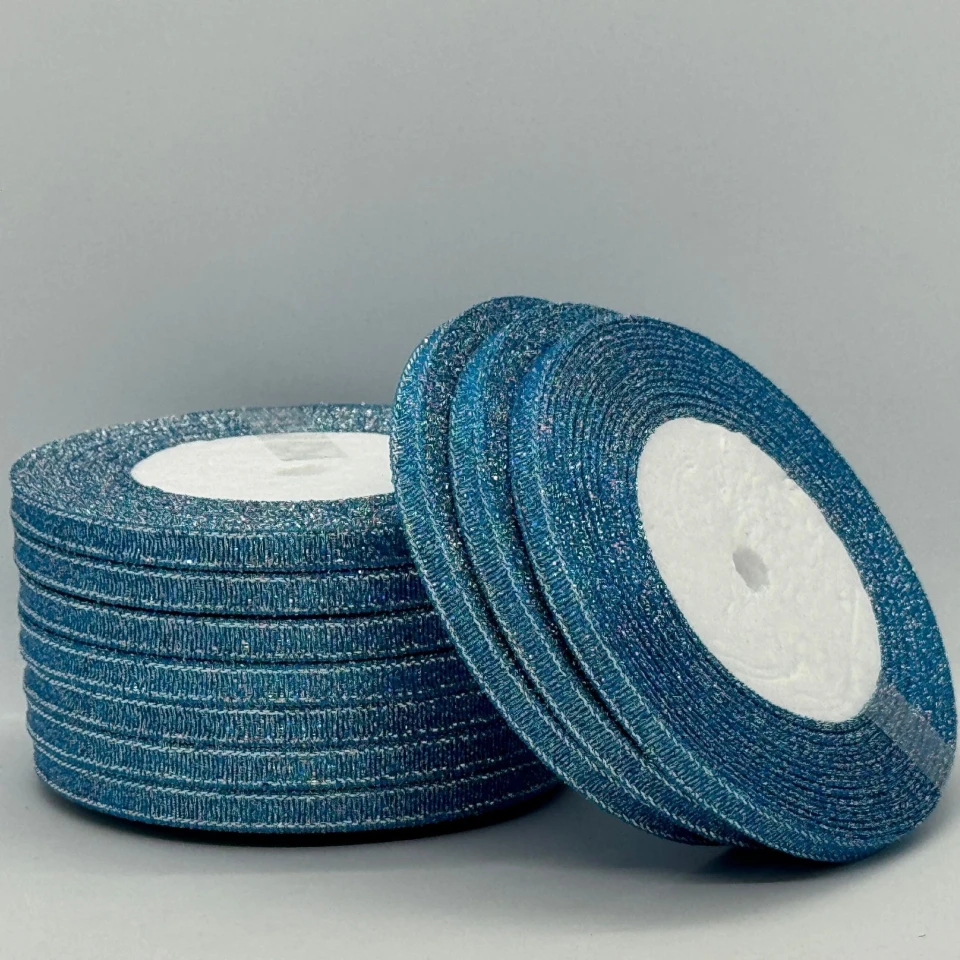 Лента парчовая 0,6 см (25 ярдов/22,75 м.), 198 бірюза + срібло
