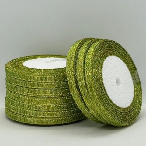 Тасьма парчева 0,6 см (25 ярдів/22,75 м.), 108 салатовий +золото