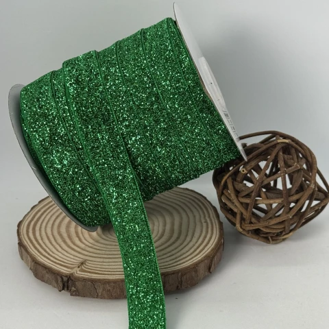 Оксамитова стрічка люрекс 2 см (25 ярдів/22,75 м.), 06 зелений