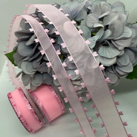 Декоративна стрічка з сердечками 4 см (18 м.), рожевий