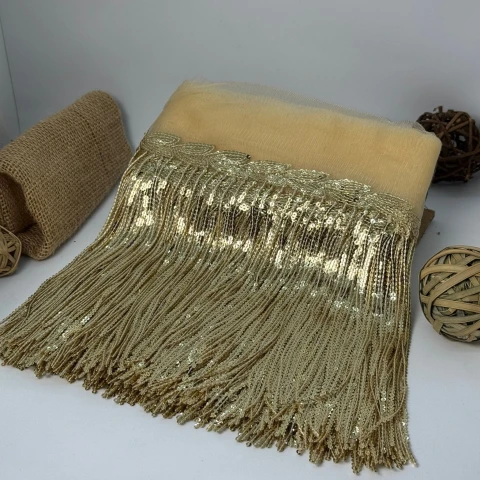 Бахрома танцевальная с пайетками на сетке «Искры страсти» 20 см (9.1 метр), 5 світлий жовтий