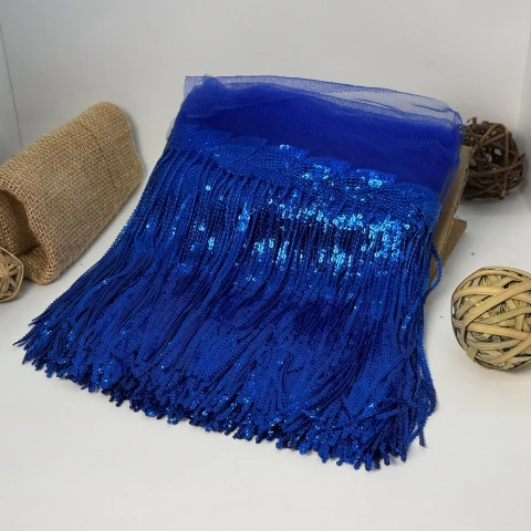 Бахрома танцевальная с пайетками на сетке «Искры страсти» 20 см (9.1 метр), 15 синій