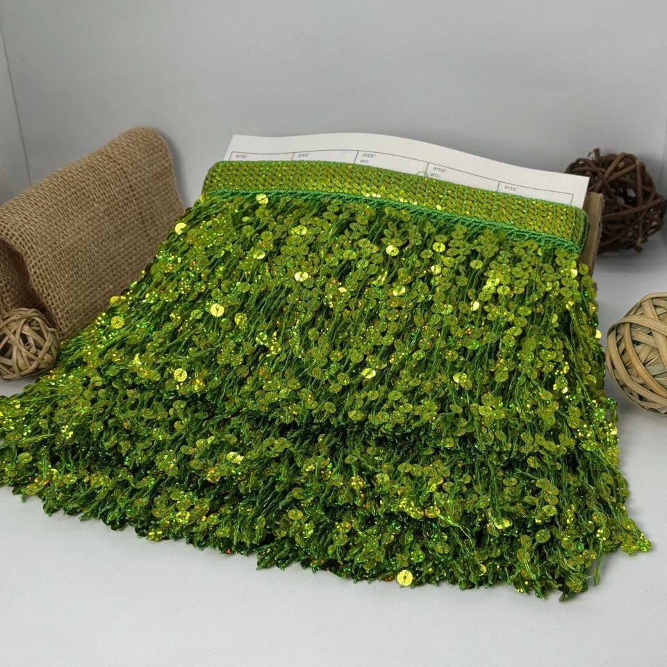 Бахрома танцевальная с пайетками «Сердце танца» 16 см (9.1 метр), 9 лайм