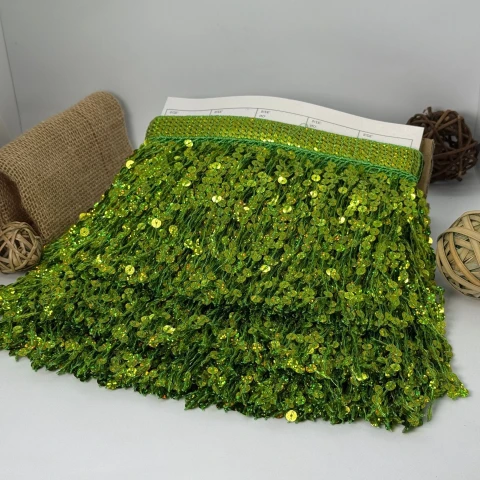 Бахрома танцевальная с пайетками «Сердце танца» 16 см (9.1 метр), 9 лайм