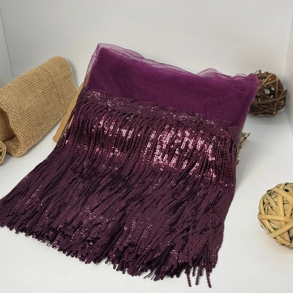 Бахрома танцювальна з паєткою на сітці «Іскри пристрасті» 20 см (9.1 метр), 35 баклажан