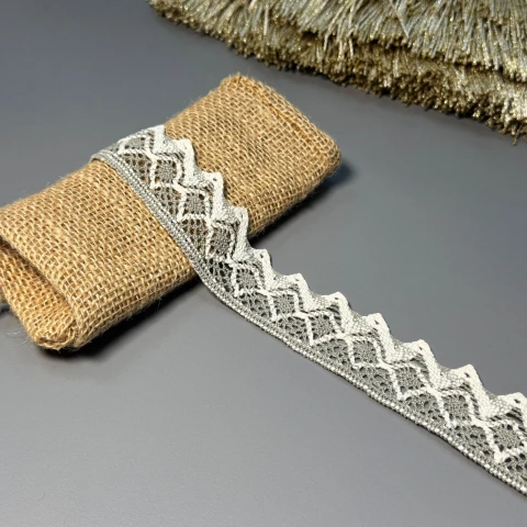 Мереживо макраме "Вишукана симфонія" (1 м.), сірий+бежевий