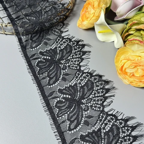 Мереживо французьке «Пелюстки любові»12 см. (купон 3 м.), чорний