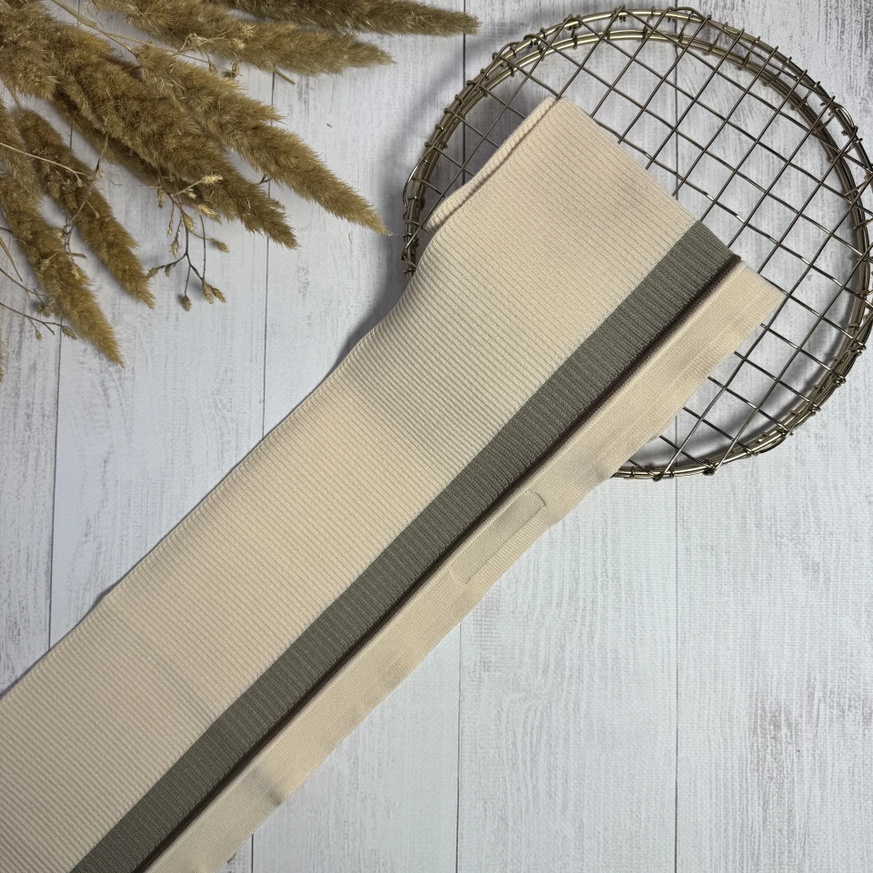 Трикотажный пояс довяз Рибана (13 см*90 см), молочний+зелений