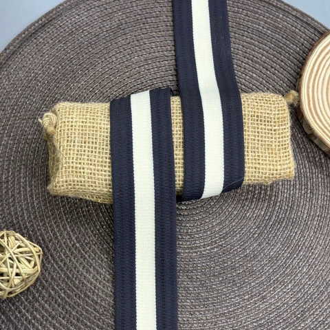 Лампас трикотажный Stripes 4 см (1 м), C:8 молочний+темно сірий