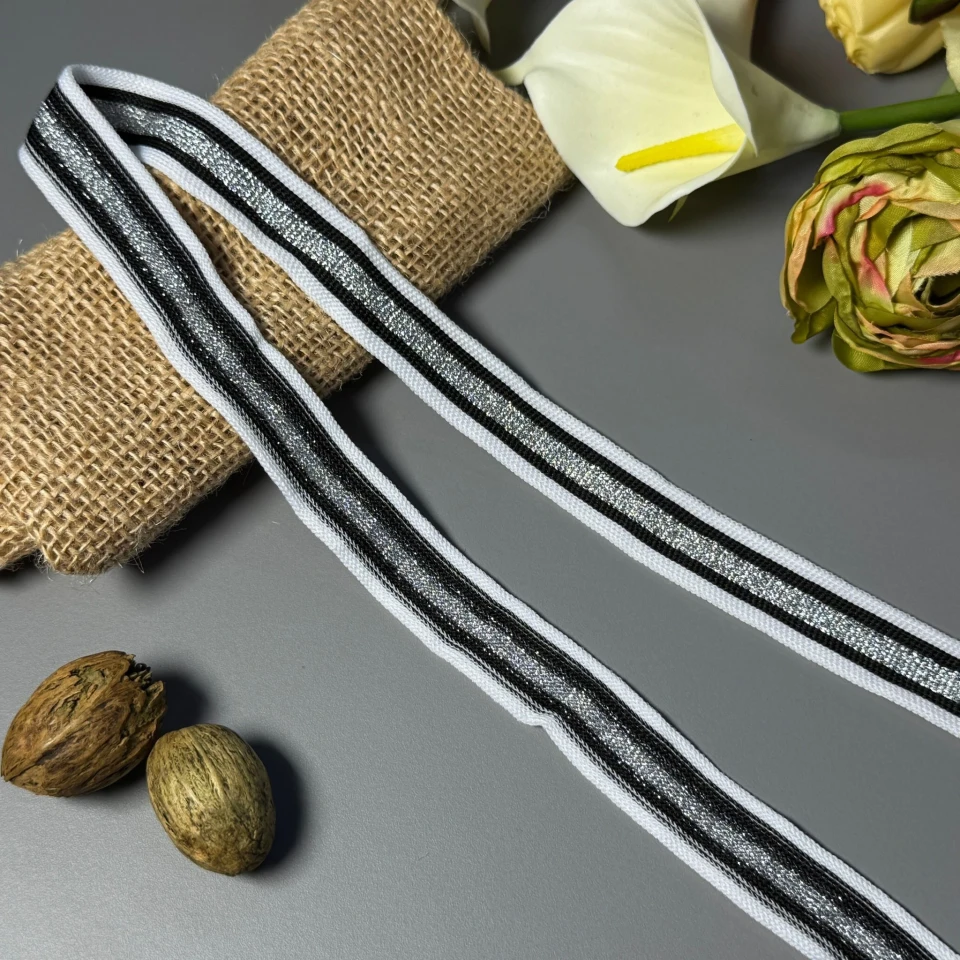 Лампас трикотажный Style 2 см (1 м), білий+срібло