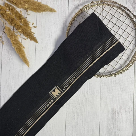 Трикотажный пояс довяз Рибана "М" FASHION COLLECTION (13 см*90 см), чорний+бежевий