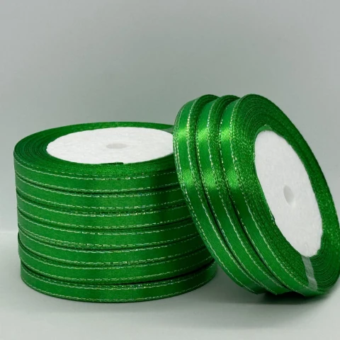 Атласна стрічка з люрекс 0,6 см+срібло (22.75 м.), 19 зелений