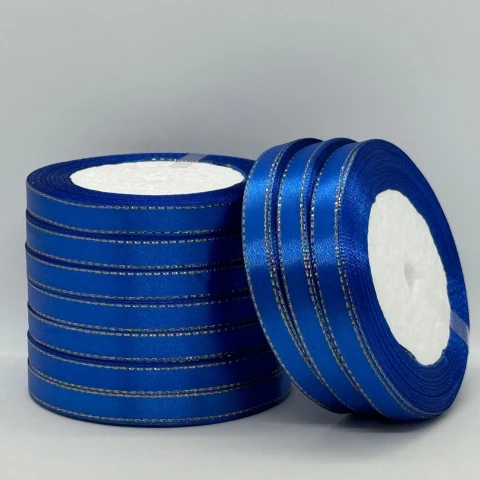 Атласна стрічка з люрекс 1 см+золото (22.75 м), 40 електрик