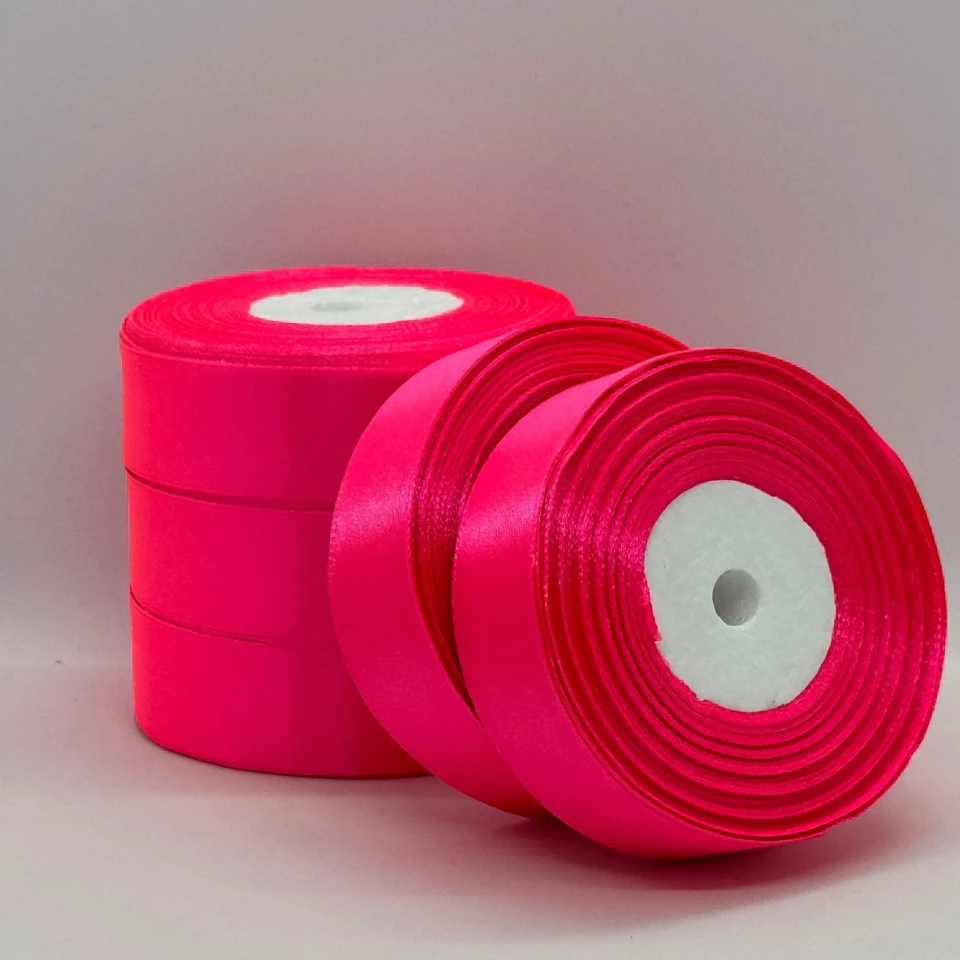 Атласная лента 2,5 см (33 м.), 14 неон рожевий