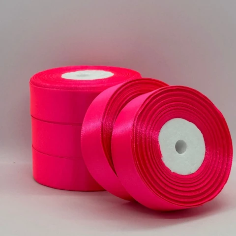 Атласная лента 2,5 см (33 м.), 14 неон рожевий