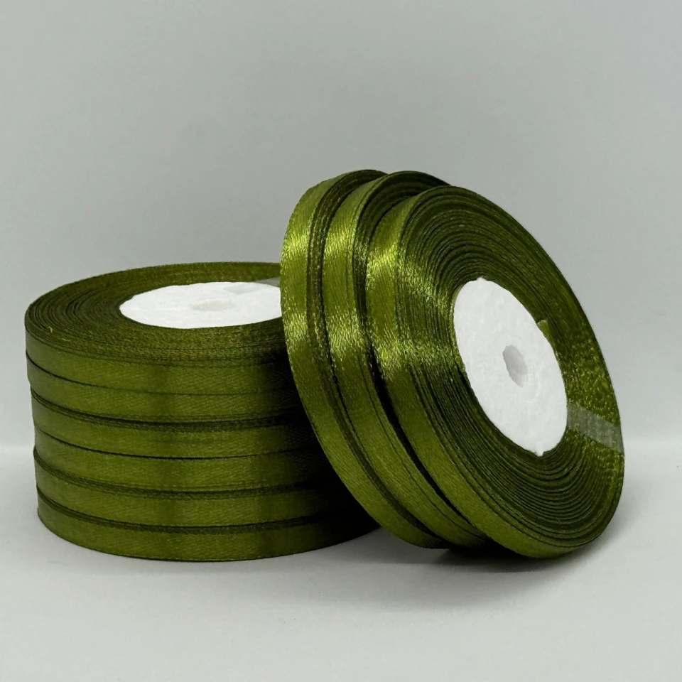 Атласна стрічка 0.6 см (33 м.), 61 зелений папороть
