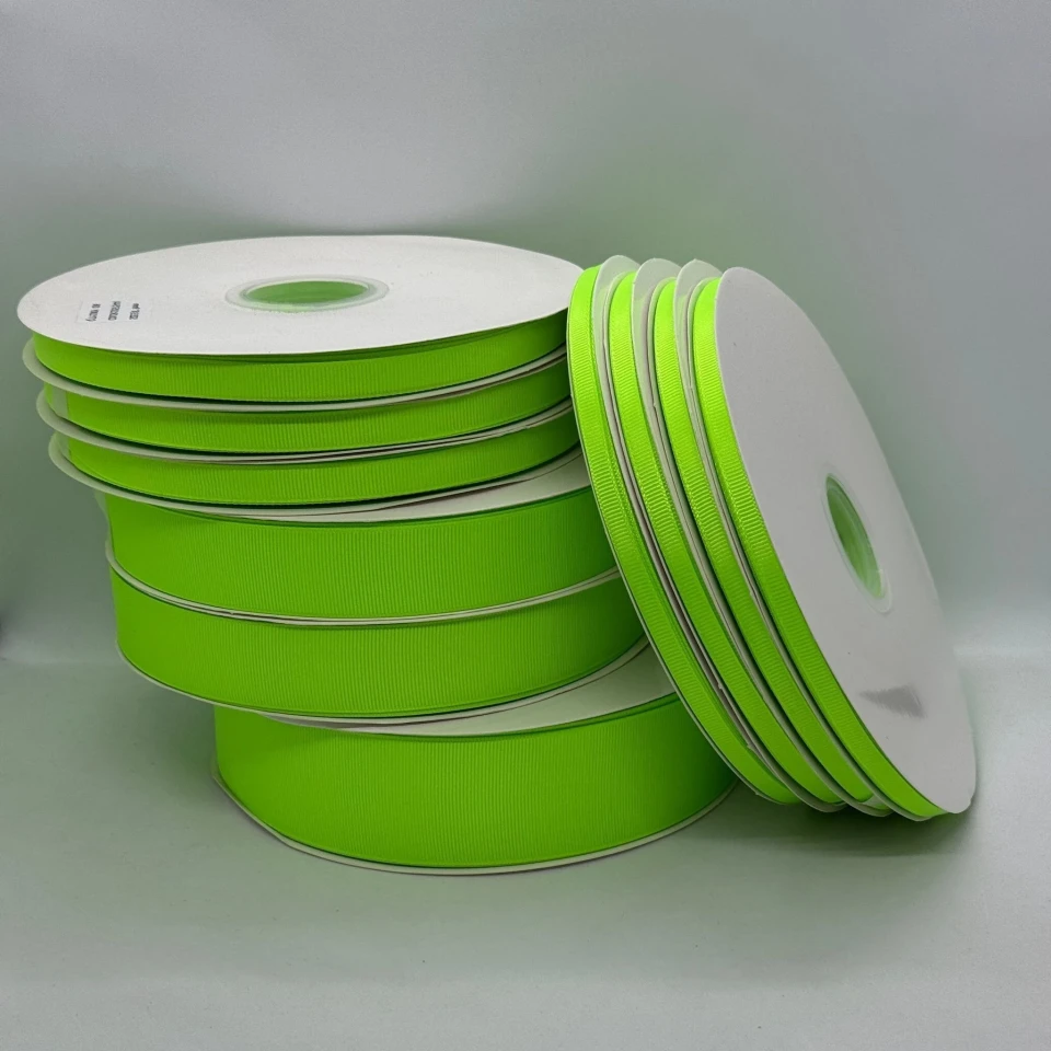 Стрічка репс 1 см (100 ярд/ 91 м.), 1057 неон зелений