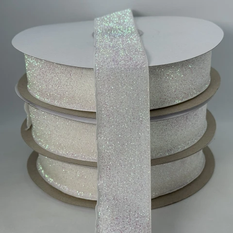 Бархатная лента люрекс 3.8 см (25 ярдов/22,75 м.), 28 білий АВ