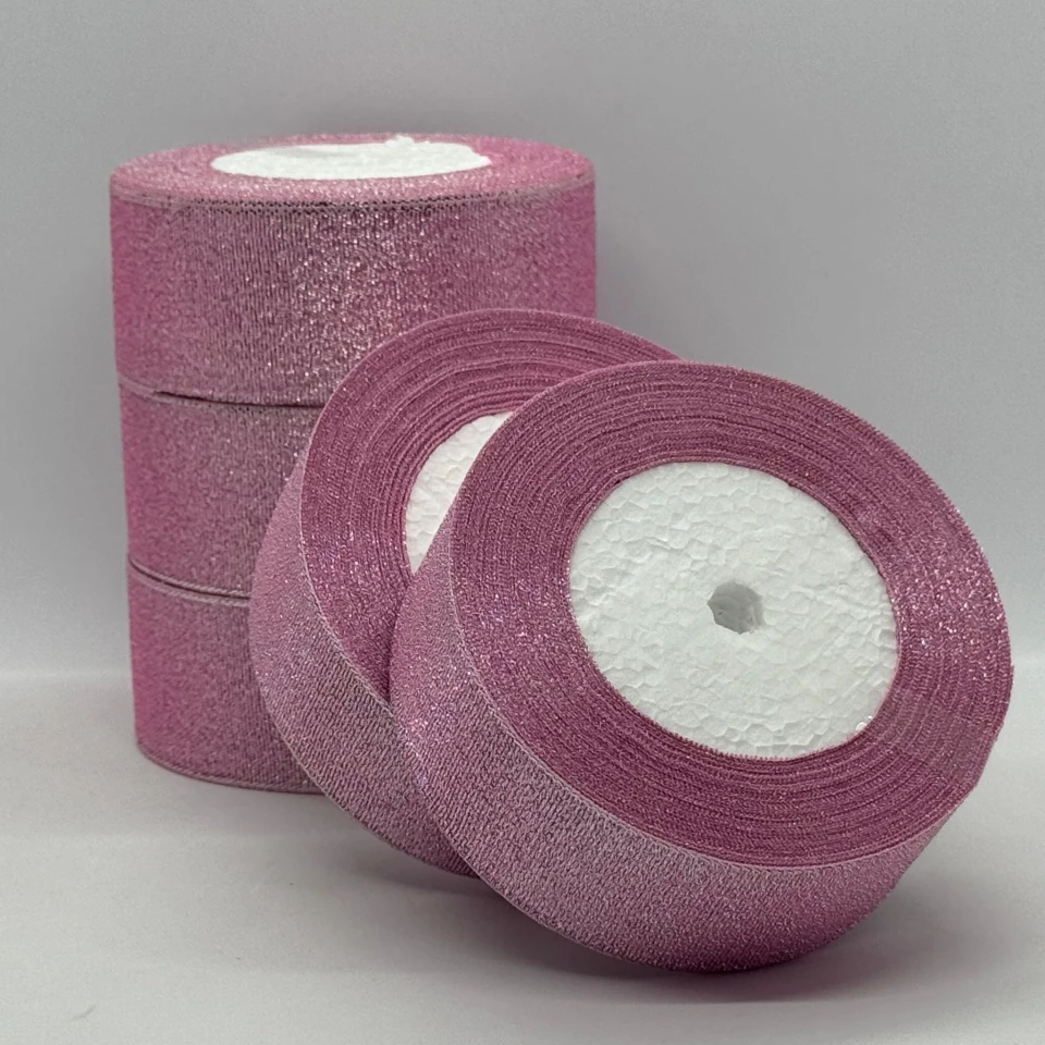 Лента парчевая 4 см (25 ярдов/22,75 м.), 4 світло рожевий + срібло