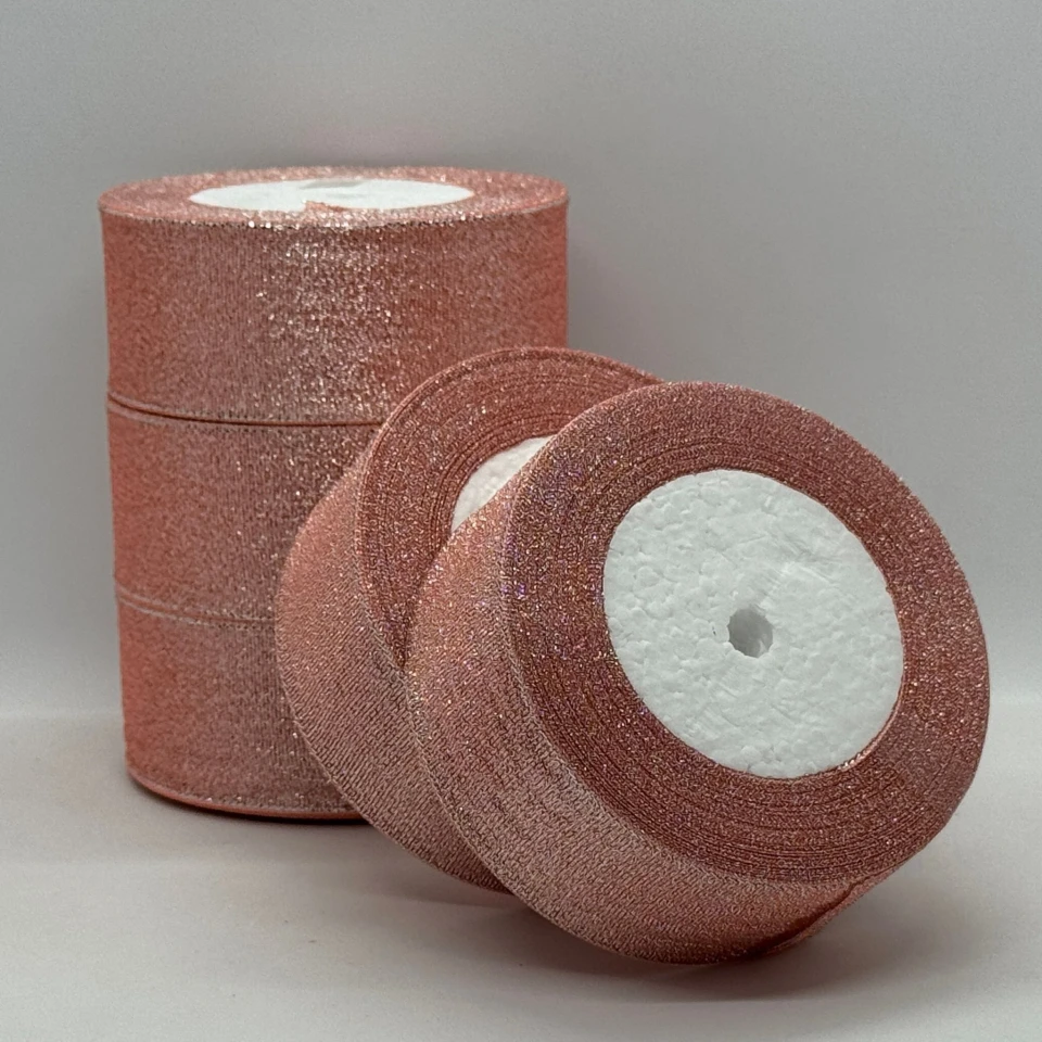 Тасьма парчева 4 см (25 ярдів/22,75 м.), 109 блідно рожевий + срібло