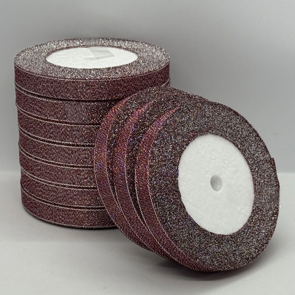 Лента парчовая 1,2 см (25 ярдов/22,75 м.), 28 баклажан + срібло