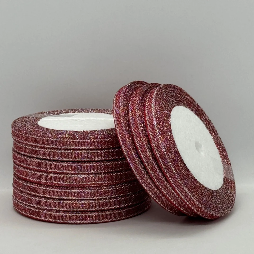 Лента парчовая 0,6 см (25 ярдов/22,75 м.), 65 червоний + срібло