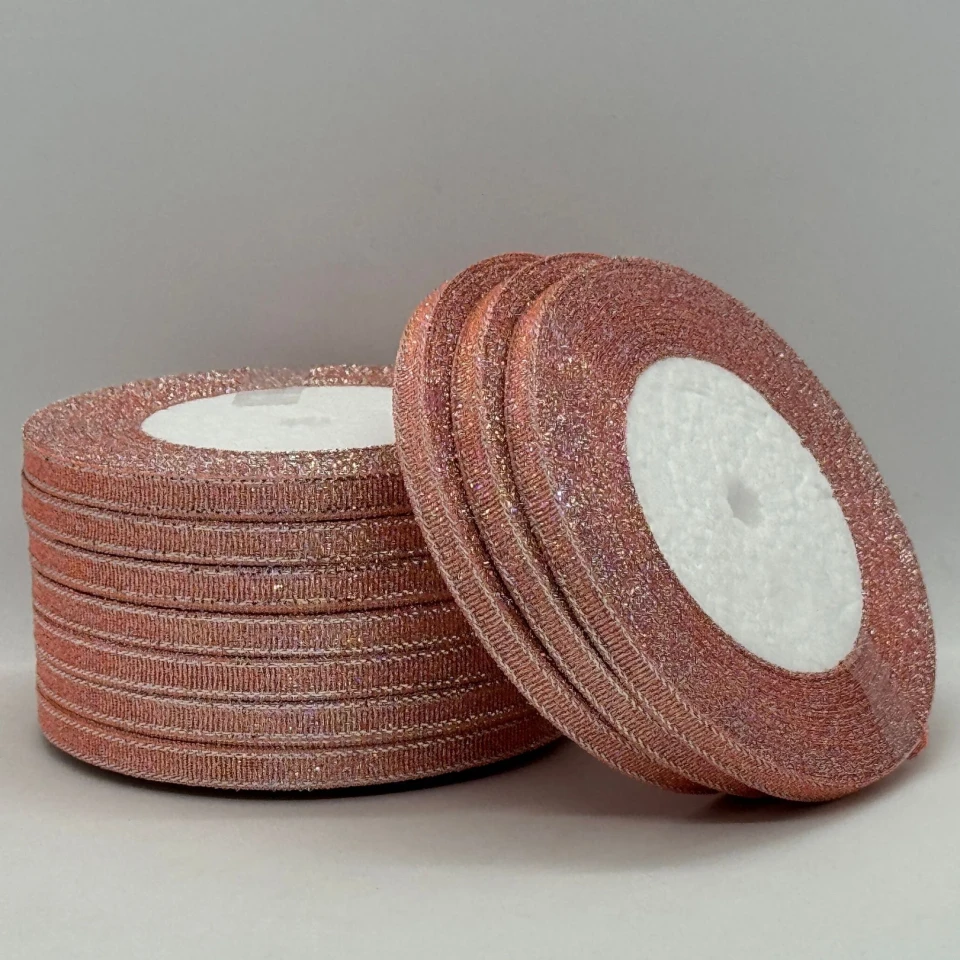 Тасьма парчева 0,6 см (25 ярдів/22,75 м.), 109 блідно рожевий + срібло