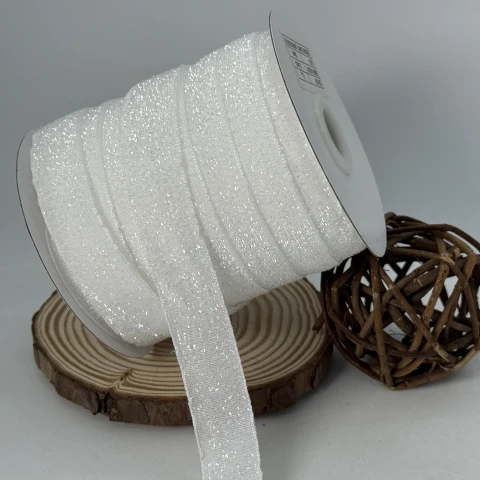 Оксамитова стрічка люрекс 2 см (25 ярдів/22,75 м.), 07 білий