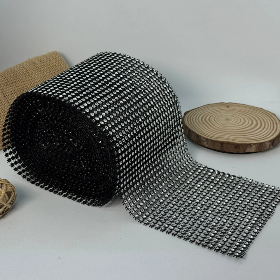 Тесьма имитация 24 ряда 12 см (10 ярдов/9,14 м.), чорний + срібло