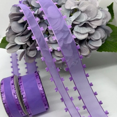 Декоративна стрічка з сердечками 4 см (18 м.), фіолетовий