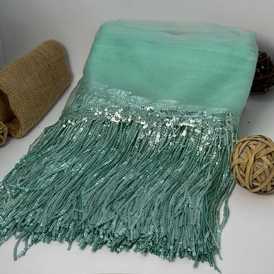 Бахрома танцевальная с пайетками на сетке «Искры страсти» 20 см (9.1 метр), 19 морхвиля