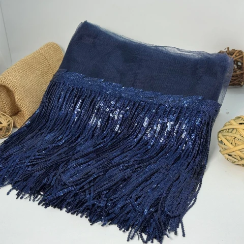 Бахрома танцевальная с пайетками на сетке «Искры страсти» 20 см (9.1 метр), 16 темний синій