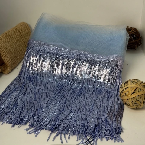 Бахрома танцювальна з паєткою на сітці «Іскри пристрасті» 20 см (9.1 метр), 29 блакитний