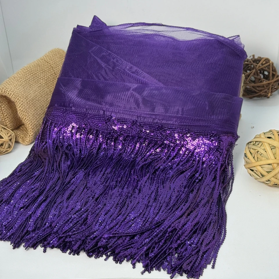 Бахрома танцевальная с пайетками на сетке «Искры страсти» 20 см (9.1 метр), 36 фіолетовий
