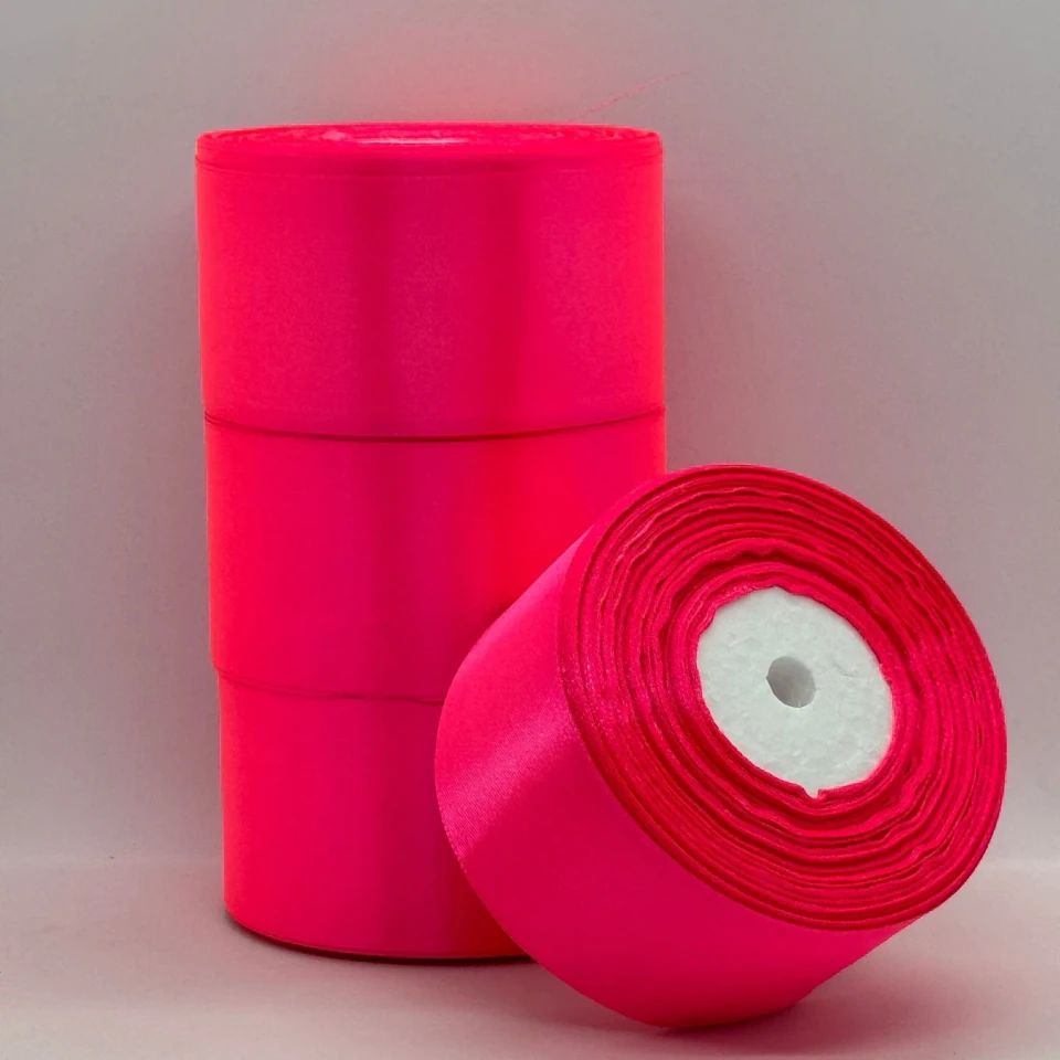 Атласная лента 5 см (33 м.), 14 неон рожевий