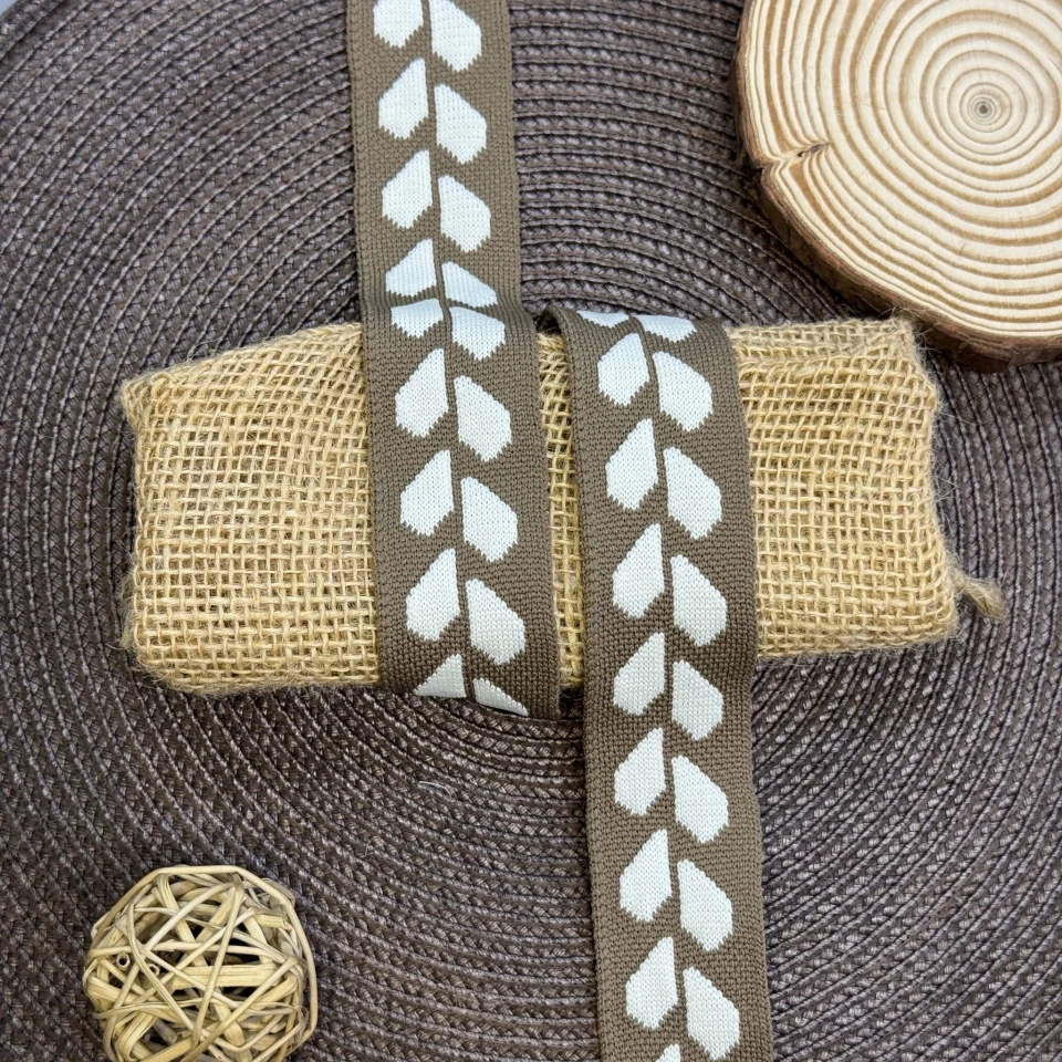 Лампас трикотажный Сердечки 3.5 см (1 м), C:2 темно бежевий